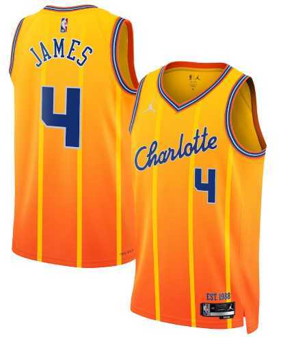 Men%27s Charlotte Hornets #4 Sion James Gold 2025-26 City Edition Swingman Stitched Jersey Dzhi