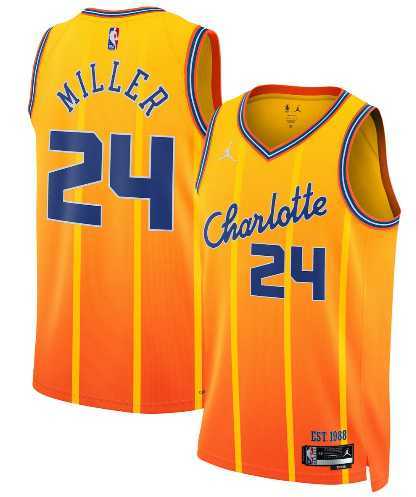 Men%27s Charlotte Hornets #24 Brandon Miller Gold 2025-26 City Edition Swingman Stitched Jersey Dzhi