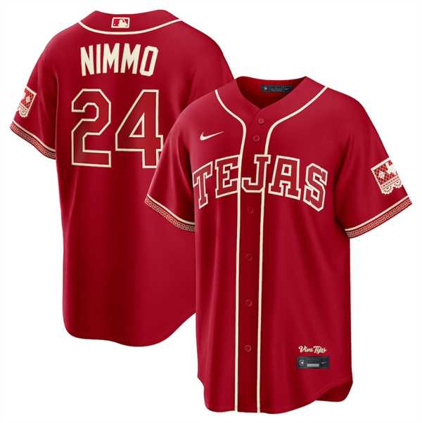 Men%27s Texas Rangers #24 Brandon Nimmo Red 2026 City Connect Stadium Stitched Jersey Dzhi