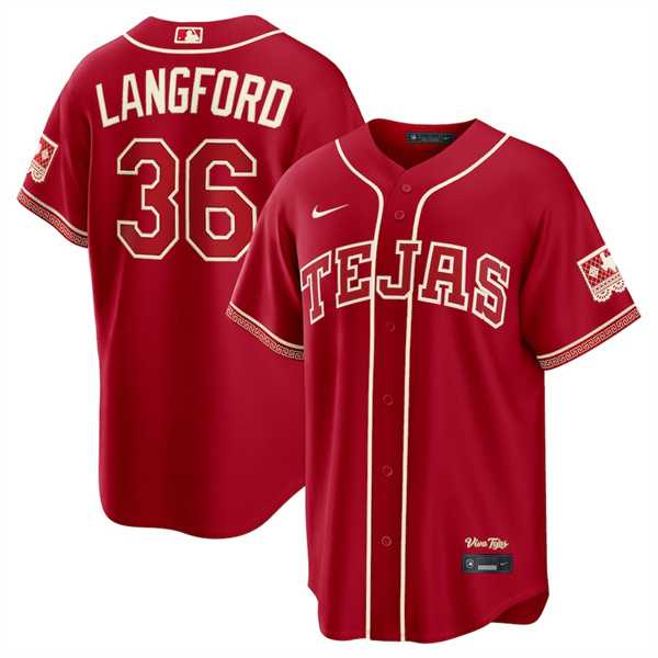 Men%27s Texas Rangers #36 Wyatt Langford Red 2026 City Connect Stadium Stitched Jersey Dzhi