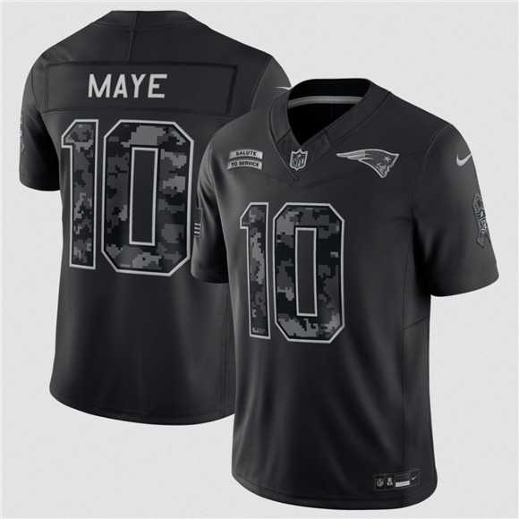 Men%27s New England Patriots #10 Drake Maye Black 2026 Salute to Service Limited Stitched Jersey
