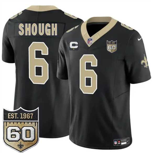 Men%27s New Orleans Saints #6 Tyler Shough Black 2026 F.U.S.E With 1-Star C Patch And 60th Anniversary Patch Vapor Limited Stitched Jersey Dzhi