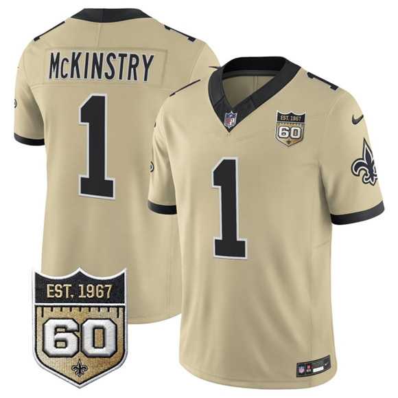 Men%27s New Orleans Saints #1 Kool-Aid McKinstry Gold 2026 F.U.S.E 60th Anniversary Patch Vapor Limited Stitched Jersey Dzhi