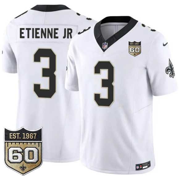 Men%27s New Orleans Saints #3 Travis Etienne Jr White 2026 F.U.S.E 60th Anniversary Patch Vapor Limited Stitched Jersey Dzhi