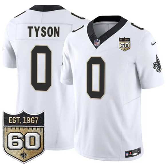 Men%27s New Orleans Saints #0 Jordyn Tyson White 2026 F.U.S.E 60th Anniversary Patch Vapor Limited Stitched Jersey Dzhi