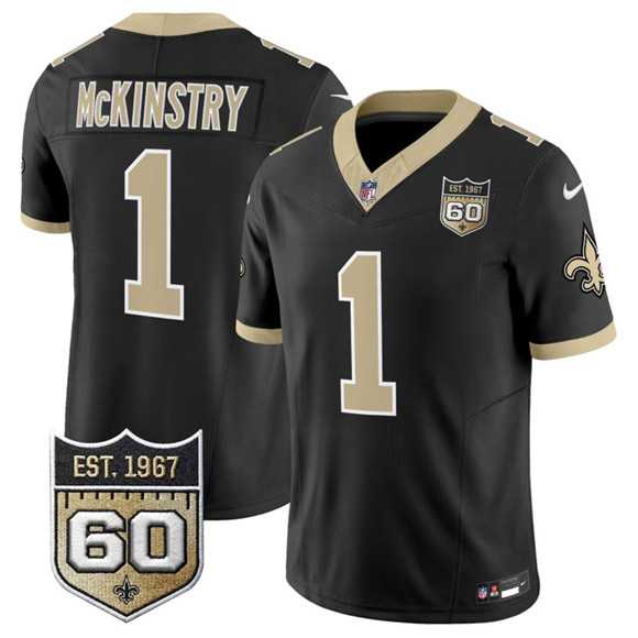 Men%27s New Orleans Saints #1 Kool-Aid McKinstry Black 2026 F.U.S.E 60th Anniversary Patch Vapor Limited Stitched Jersey Dzhi