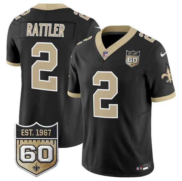 Men%27s New Orleans Saints #2 Spencer Rattler Black 2026 F.U.S.E 60th Anniversary Patch Vapor Limited Stitched Jersey Dzhi