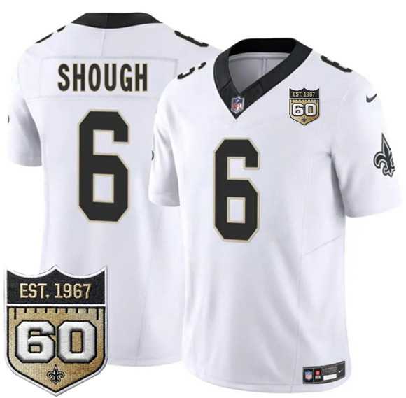 Men%27s New Orleans Saints #6 Tyler Shough White 2026 F.U.S.E 60th Anniversary Patch Vapor Limited Stitched Jersey Dzhi