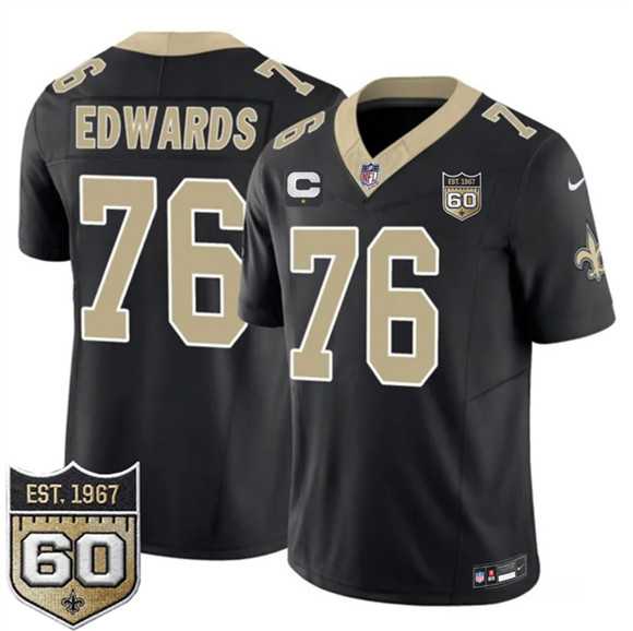 Men%27s New Orleans Saints #76 David Edwards Black 2026 F.U.S.E With 1-Star C Patch And 60th Anniversary Patch Vapor Limited Stitched Jersey Dzhi
