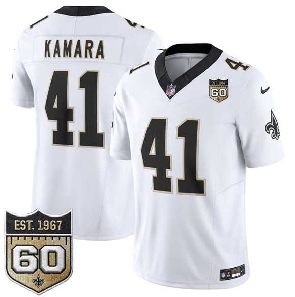 Men%27s New Orleans Saints #41 Alvin Kamara White 2026 F.U.S.E 60th Anniversary Patch Vapor Limited Stitched Jersey Dzhi