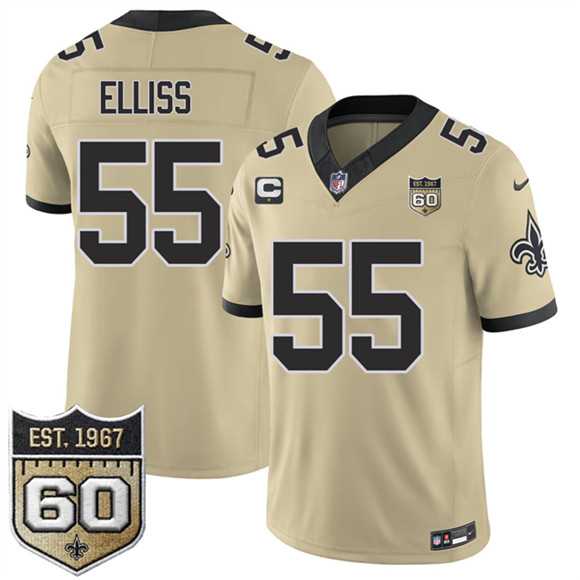 Men%27s New Orleans Saints #55 Kaden Elliss Gold 2026 F.U.S.E With 1-Star C Patch And 60th Anniversary Patch Vapor Limited Stitched Jersey Dzhi