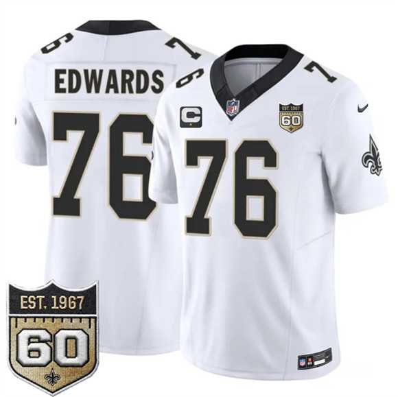 Men%27s New Orleans Saints #76 David Edwards White 2026 F.U.S.E With 1-Star C Patch And 60th Anniversary Patch Vapor Limited Stitched Jersey Dzhi