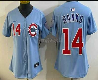 Women%27s Chicago Cubs #14 Ernie Banks Baby Blue Limited Jersey