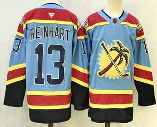 Men%27s Florida Panthers #13 Sam Reinhart Blue Reverse Retro Stitched Authentic Jersey