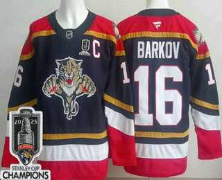 Men%27s Florida Panthers #16 Aleksander Barkov Navy 2025 Stanley Cup Champions Authentic Jersey