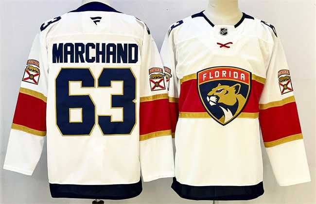 Men%27s Florida Panthers #63 Brad Marchand White 2024-25 Home Stitched Hockey Jersey