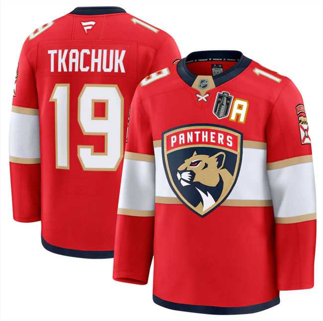 Men%27s Florida Panthers #19 Matthew Tkachuk Red 2025 Stanley Cup Final Patch Stitched Hockey Jersey Dzhi