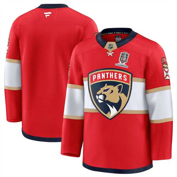 Men%27s Florida Panthers Blank Red Home 2025 Stanley Cup Champions Patch Stitched Jersey