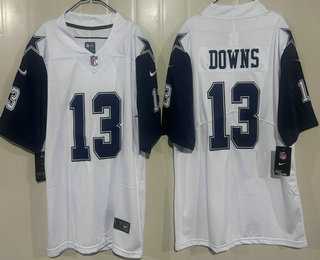 Men%27s Dallas Cowboys #13 Caleb Downs White Throwback Vapor Jersey