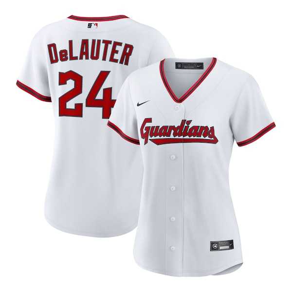 Women%27s Cleveland Guardians #24 Chase DeLauter Nike White Home Replica Jersey Dzhi