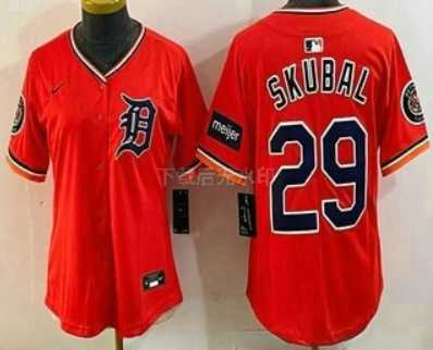 Women%27s Detroit Tigers #29 Tarik Skubal Orange Stadium Jersey