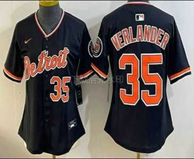 Women%27s Detroit Tigers #35 Justin Verlander Black Stadium Jersey