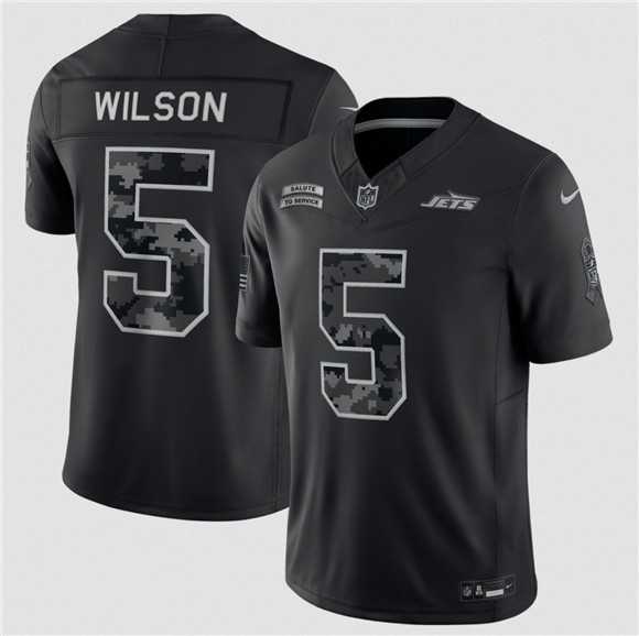 Men%27s New York Jets #5 Garrett Wilson Black F.U.S.E. 2026 Salute to Service Limited Stitched Jersey