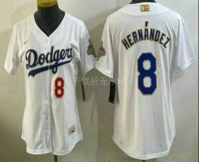 Women%27s Los Angeles Dodgers #8 Enrique Hernandez White 2026 Gold Collection Stadium Jersey