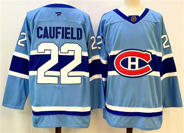 Men%27s Montreal Canadiens #22 Cole Caufield Blue 2024-25 Reverse Retro Stitched Jersey