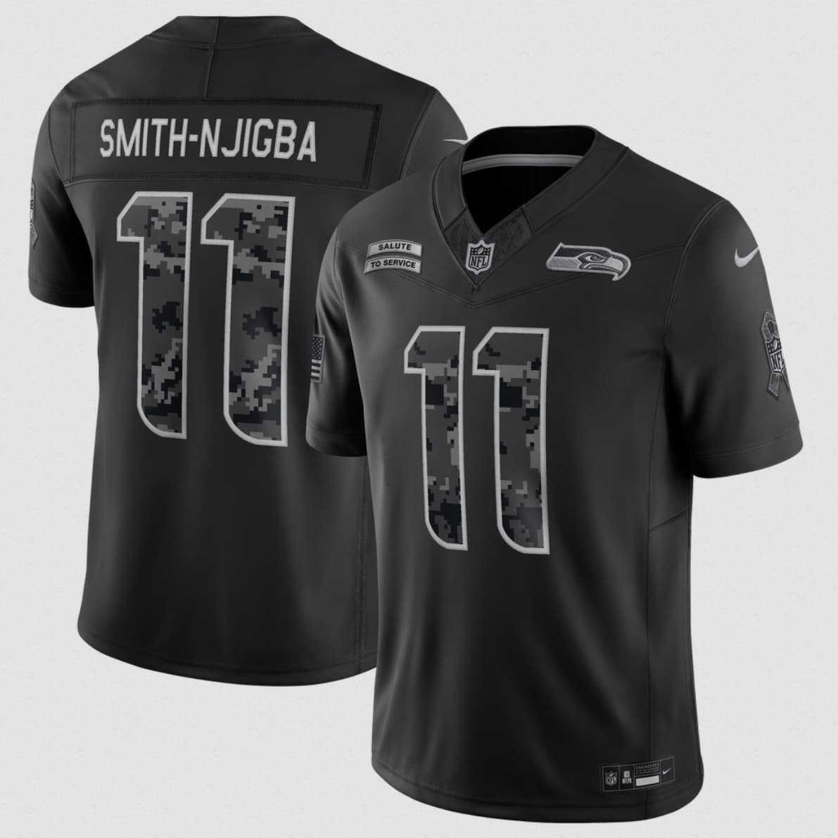 Men%27s Seattle Seahawks #11 Jaxon Smith-Njigba Black 2026 F.U.S.E. Salute to Service Limited Stitched Jersey
