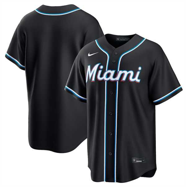 Men%27s Miami Marlins Blank 2026 Black Out Stitched Jersey Dzhi