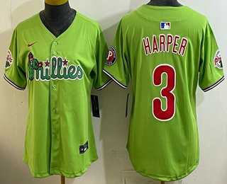 Women%27s Philadelphia Phillies #3 Bryce Harper Light Green Fashion Cool Base Jersey