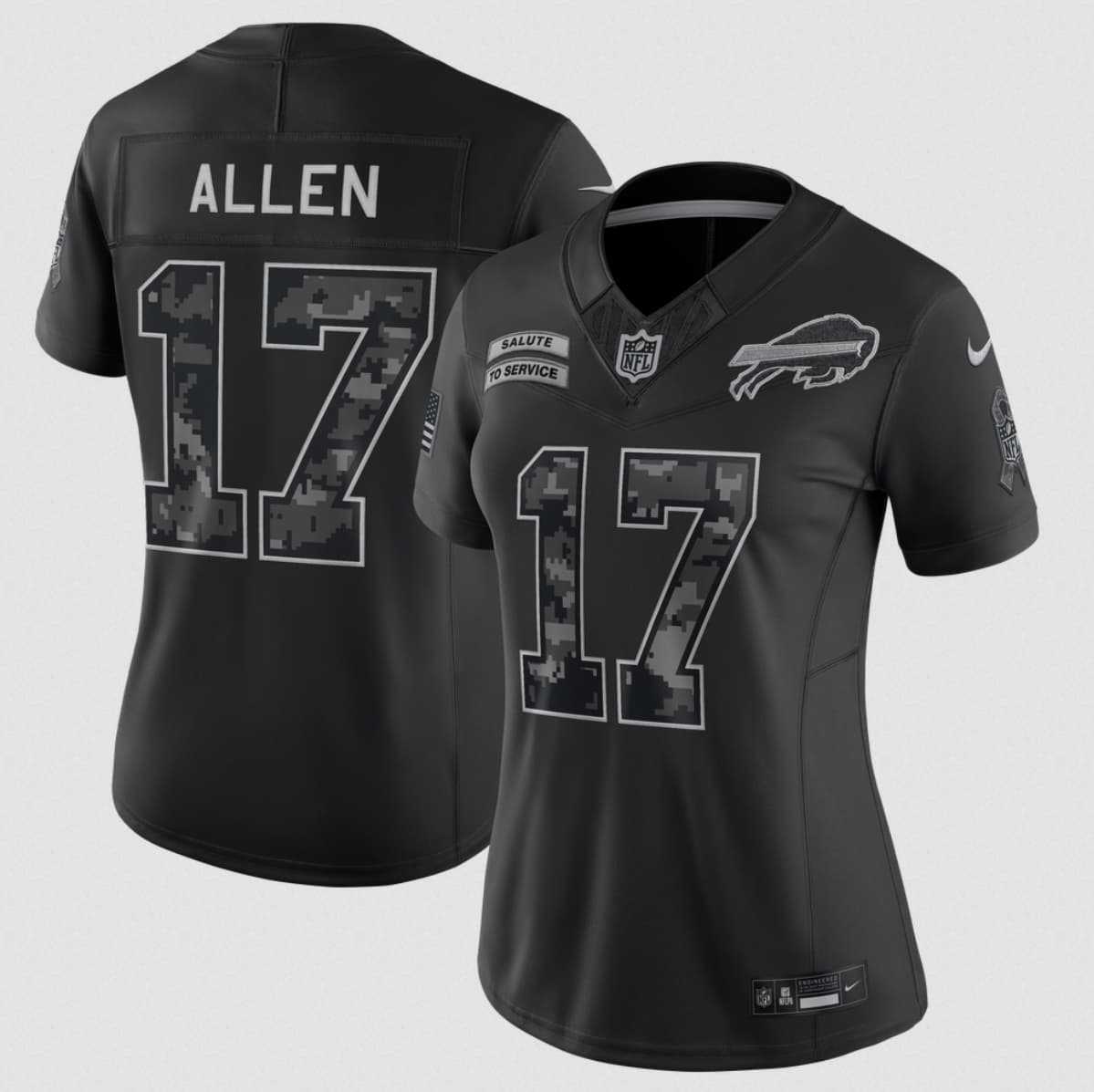 Women%27s Buffalo Bills #17 Josh Allen Black 2026 F.U.S.E. Salute to Service Limited Stitched Jersey(Run Small)