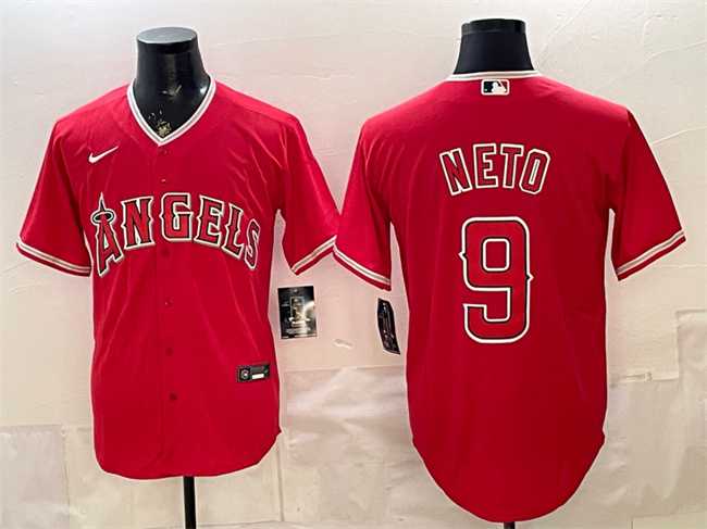 Men%27s Los Angeles Angels #9 Zach Neto Red Stitched Jersey