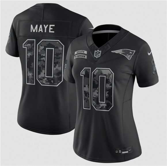 Women%27s New England Patriots #10 Drake Maye Black 2026 Salute to Service Limited Stitched Jersey(Run Small)