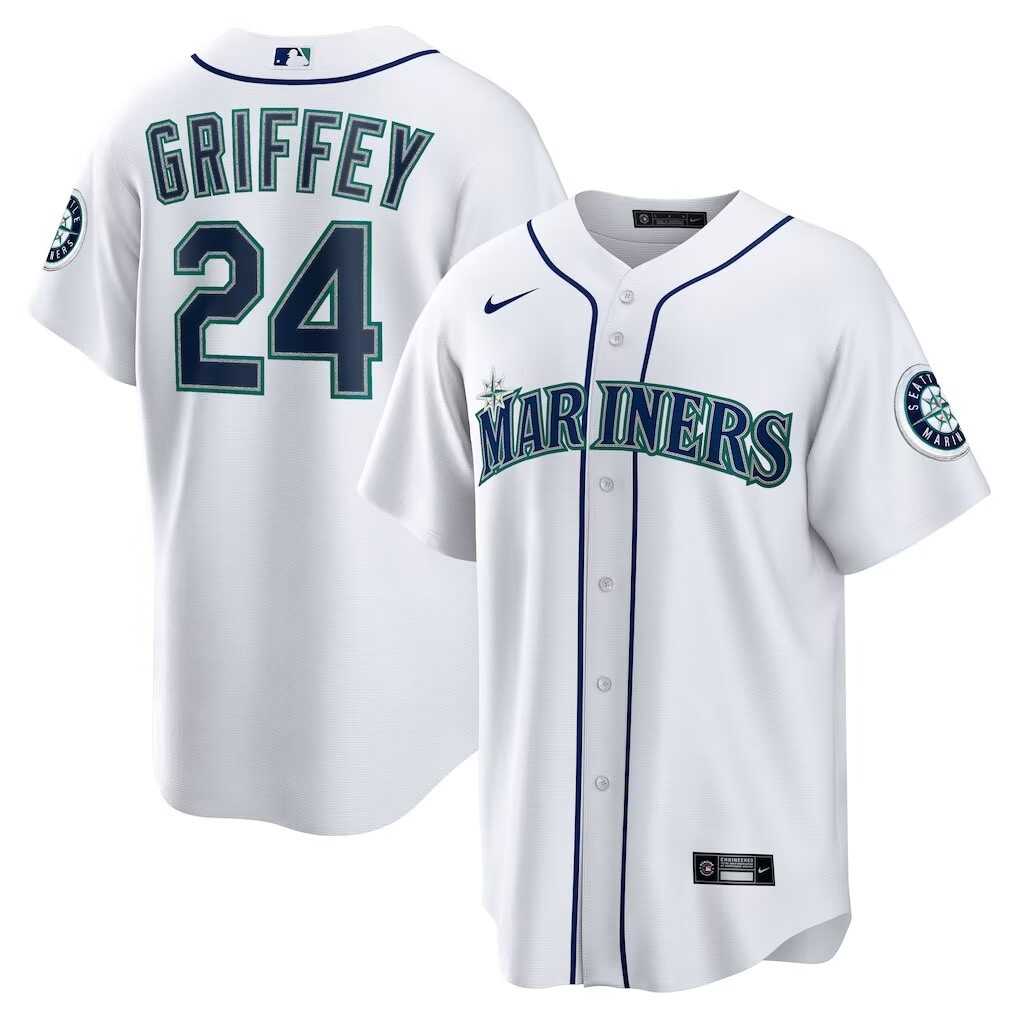 Men%27s Seattle Mariners #24 Ken Griffey Jr. White Cool Base Jersey Dzhi