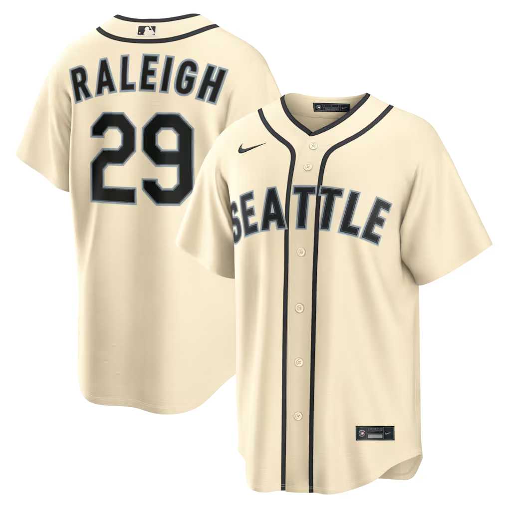 Men%27s Seattle Mariners #29 Cal Raleigh Cream Nike Alternate Jersey Dzhi
