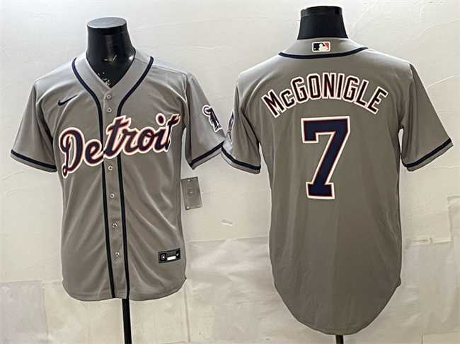 Men%27s Detroit Tigers #7 Kevin McGonigle Grey Cool Base Stitched Jersey
