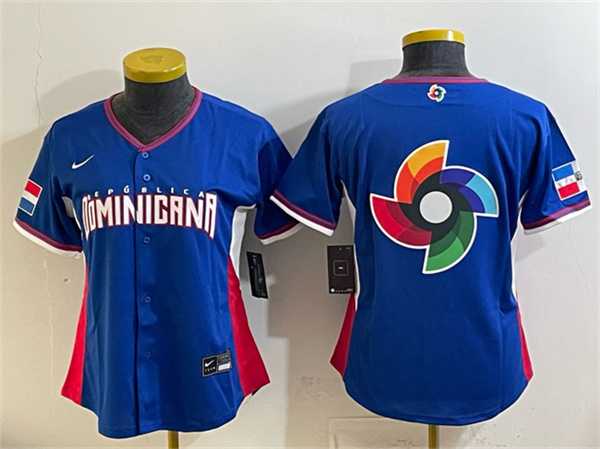 Women%27s Dominican Republic Royal 2026 World Baseball Classic Big Logo Road Stadium Stitched Baseball Jersey(Run Small) Dzhi