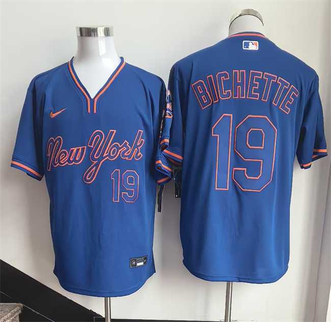 Men%27s New York Mets #19 Bo Bichette Blue Stitched Jersey