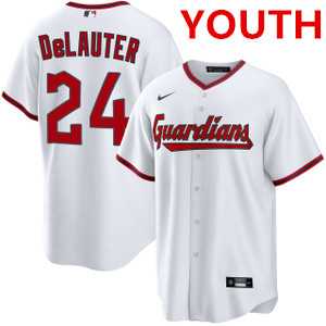 Youth cleveland guardians #24 chase delauter white cool base limited stitched jersey Dzhi