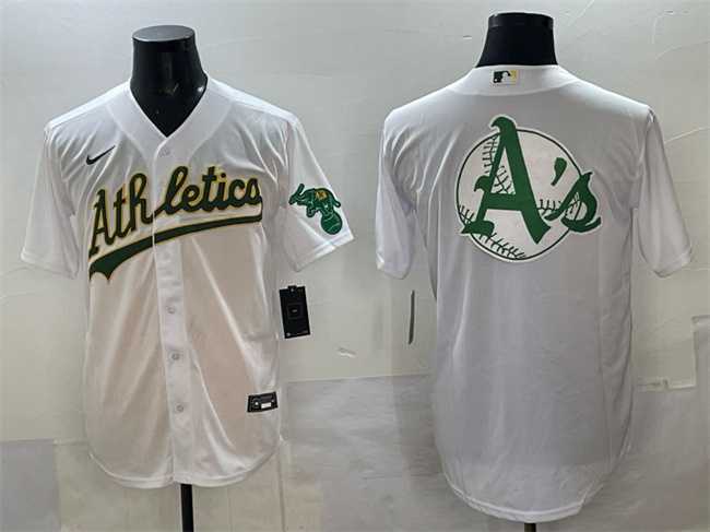 Men%27s Oakland Athletics Team Big Logo White Stitched Jersey