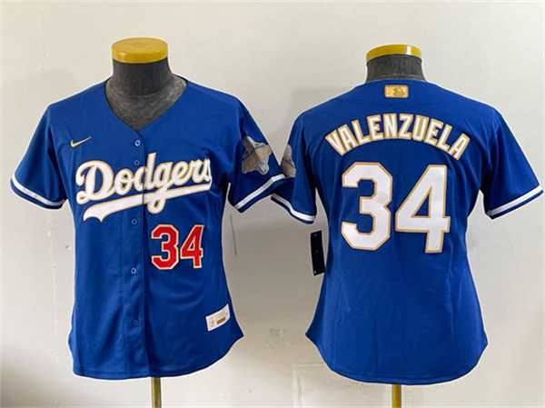 Women%27s Los Angeles Dodgers #34 Fernando Valenzuela Royal 2026 Alternate Gold Collection Stadium Stitched Jersey (Run Small)