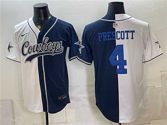 Men%27s Dallas Cowboys #4 Dak Prescott White Navy Split Stitched Jersey