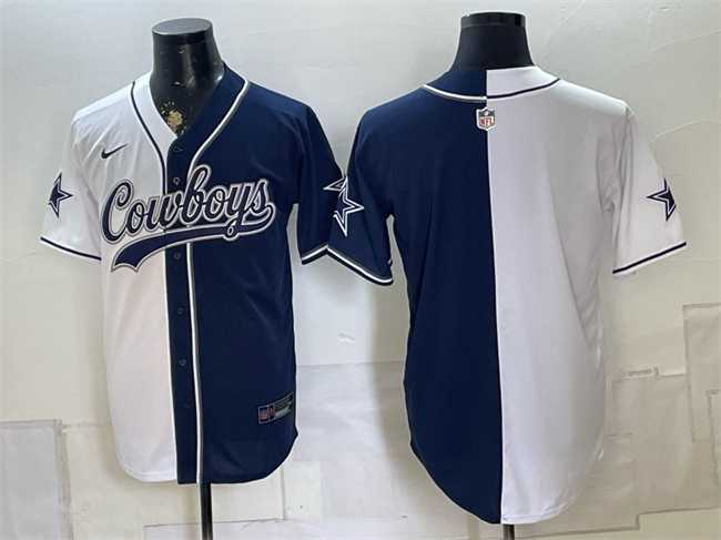 Men%27s Dallas Cowboys Blank White Navy Split Stitched Jersey
