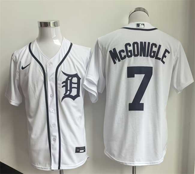 Men%27s Detroit Tigers #7 Kevin McGonigle White Cool Base Stitched Jersey