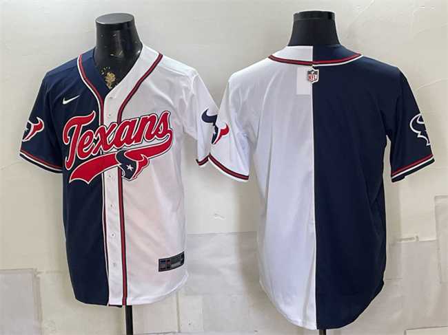 Men%27s Houston Texans Blank Navy White Split With Patch Cool Base Stitched Baseball Jersey
