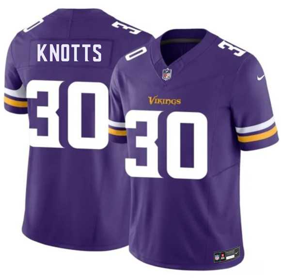 Men%27s Minnesota Vikings #30 Shaleak Knotts Purple 2026 Draft F.U.S.E. Vapor Untouchable Limited Stitched Jersey