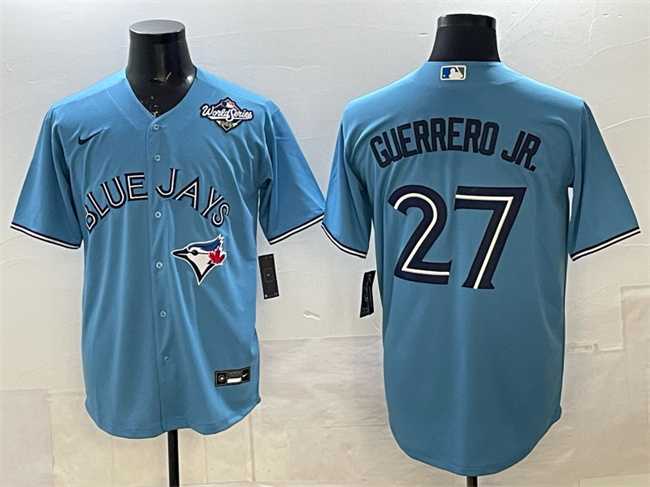 Men%27s Toronto Blue Jays #27 Vladimir Guerrero Jr. Blue 2025 World Series Cool Base Stitched Jersey