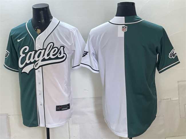Men%27s Philadelphia Eagles Blank Green White Split Stitched Jersey